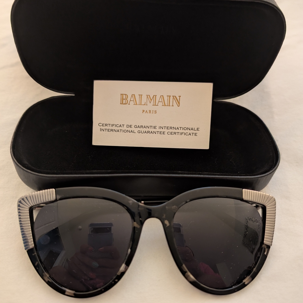 Balmain Black Cat-Eye Sunglasses with Geometric Details